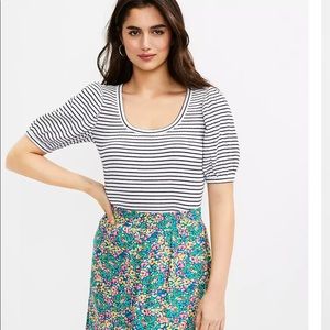 Loft Striped Crinkle Puff Sleeve Top